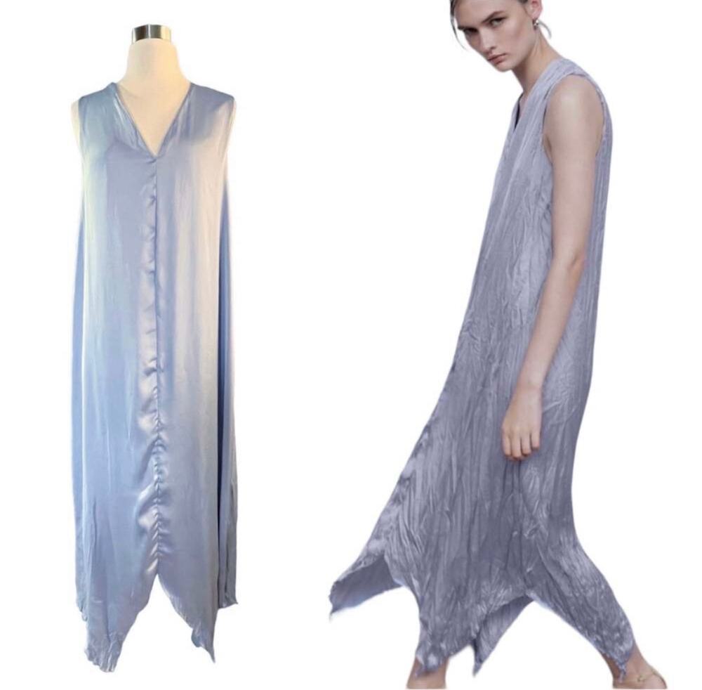 ZARA Crinkle Maxi Dress Lavender Satin Silky Flowy Sleeveless Purple Small NEW